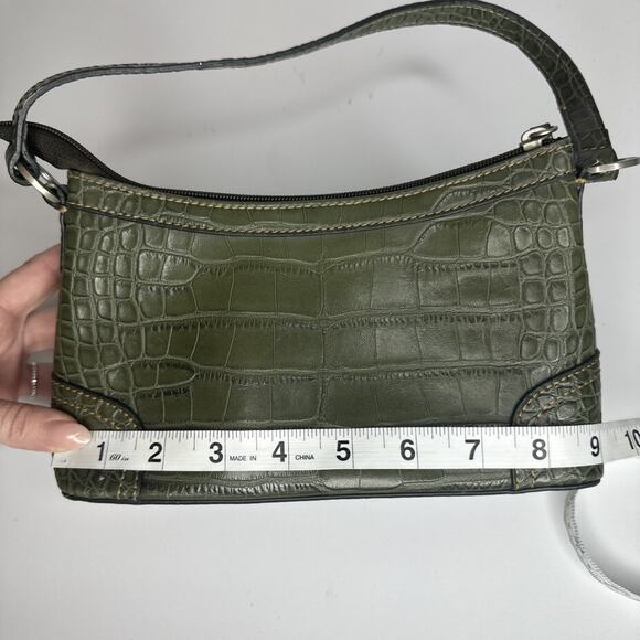 Vintage Tommy Hilfiger Mini Handbag Purse Croc Embossed Faux Leather Y2K Green - Picture 16 of 16